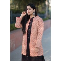 Image for Kessa Kj06 Red Beige Full Sleeves Quilted Long Jacket Featured