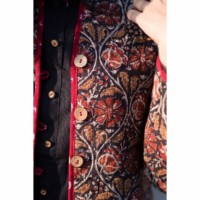Image for Kessa Kj07 Full Sleeves Red Black Quilted Short Jacket Closeup Front