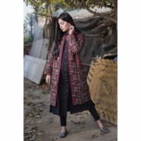 Image for Kessa Kj09 Black Red Full Sleeves Quilted Long Jacket Featured