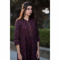 Image for Kessa Sr54 Maroon Black Ajrakh Cotton Dress Closeup