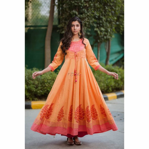 Image for Kessa Ws358 Orange Block Print Dress Featured