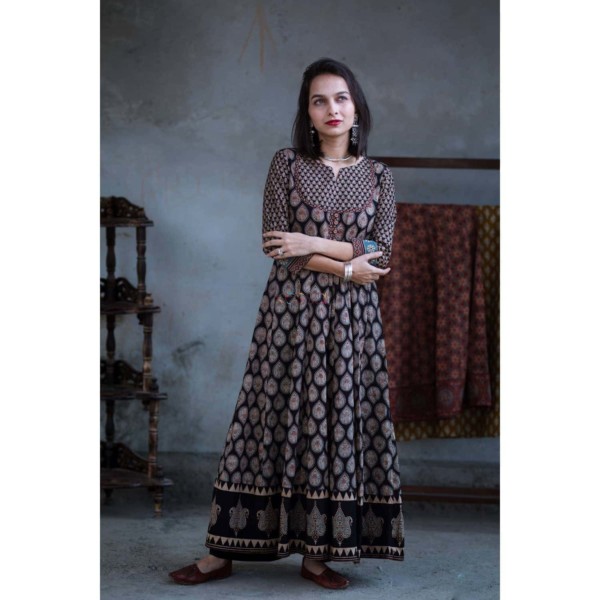 Image for Kessa Ws363 Black Ajrakh Kalidaar Dress Front