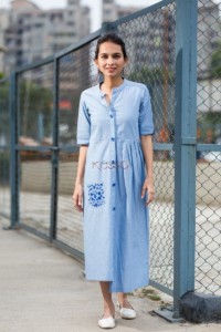 Image for Sky Blue Mid Length Cotton Dress Featured