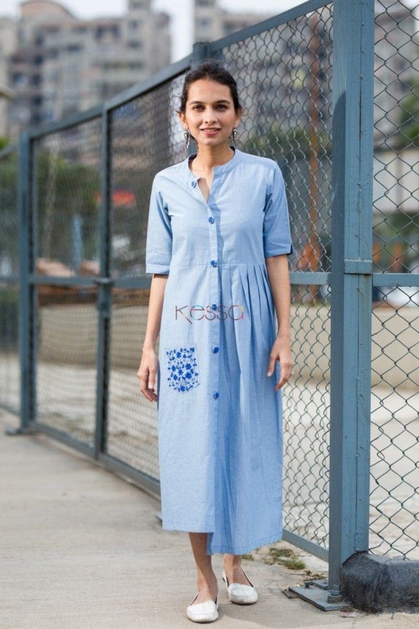 Image for Sky Blue Mid Length Cotton Dress Featured