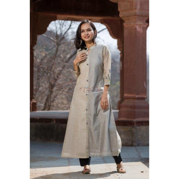 Image for A Line Chanderi Kurta With Embroideryside