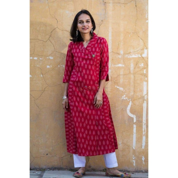 Image for Ikat Red A Line Kurta Front