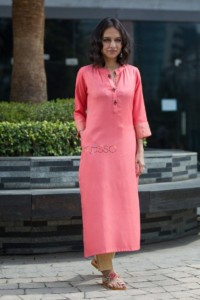 Image for Ws383 Pink Beige Modal Kurta Front