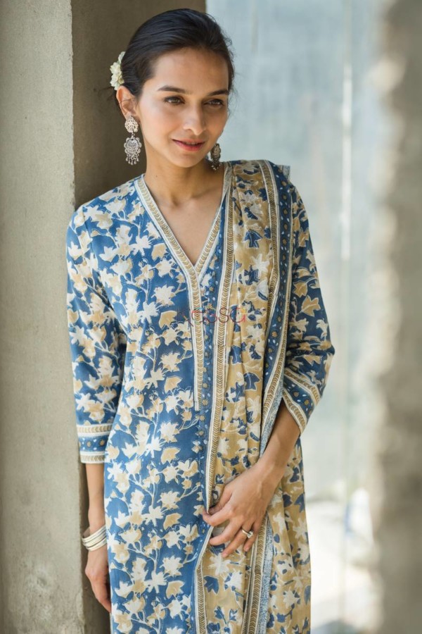 Image for Indigo Jaal With Mulmul Dupatta Feature