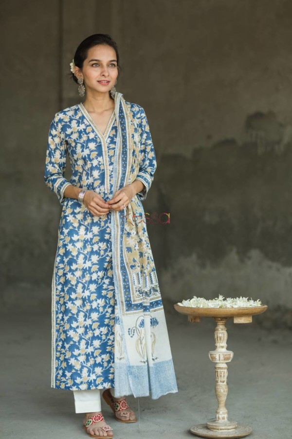Image for Indigo Jaal With Mulmul Dupatta Side
