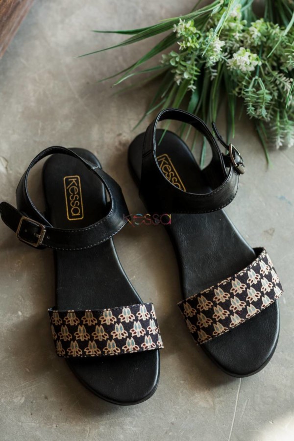 Image for Leather Black Printed Sandal
