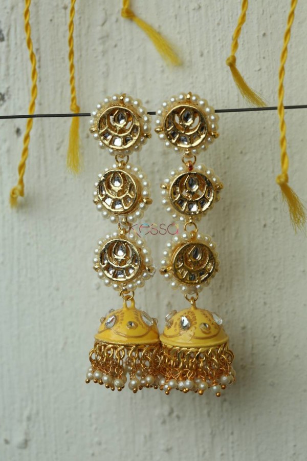 Image for Meenakari Earrings Danglers Yellow