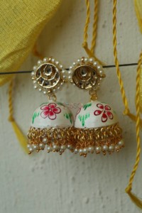 Image for Meenakari Earrings With Moti Dana Kundan Phool White And Pink