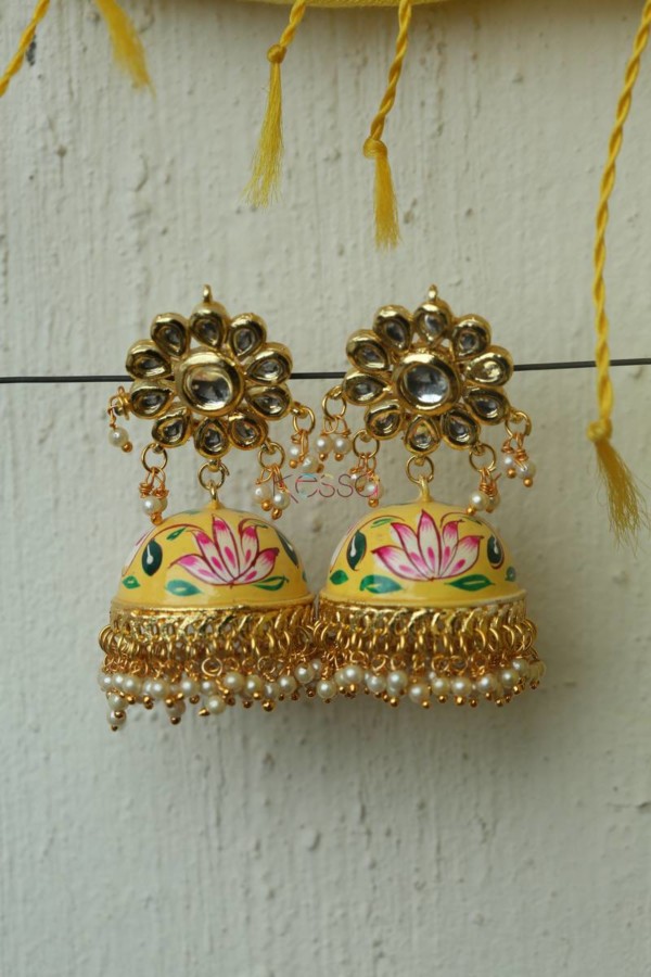 Image for Meenakari Earrings With Kundan Phool Multicolor