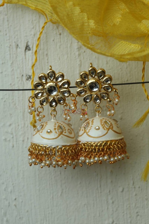 Image for Meenakari Earrings With Kundan Phool White