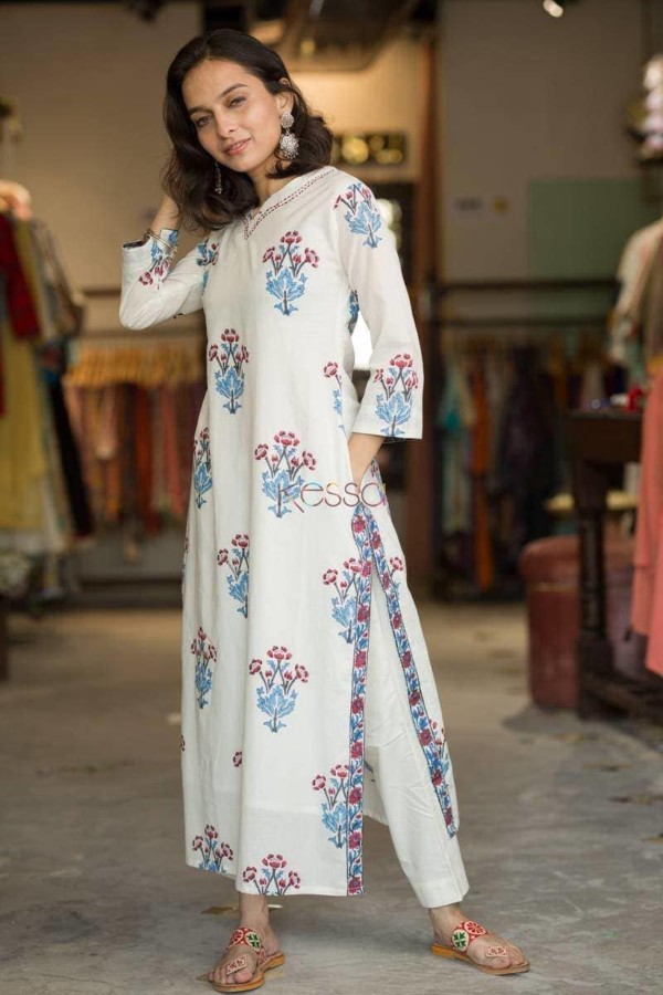 Image for Mughal Block Print Kurta Straight Fit Front Side