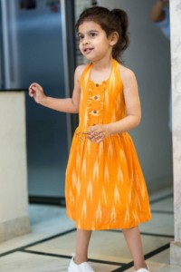 Image for Orange Ikat Halter Dress Frnt