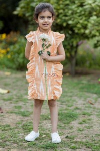 Image for Peach Ikat Frill Dress Front