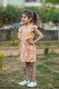 Image for Peach Ikat Frill Dress Side2