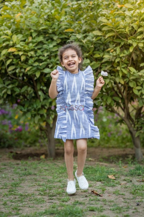 Image for Sky Blue Ikat Frill Dress Featured
