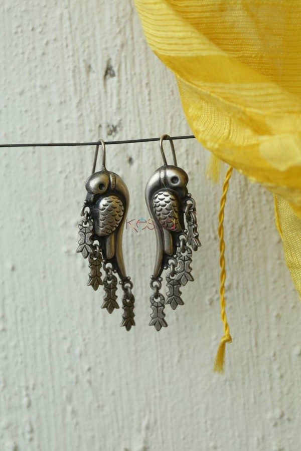 Image for Tribal Peacocks Drop Silver Earrings