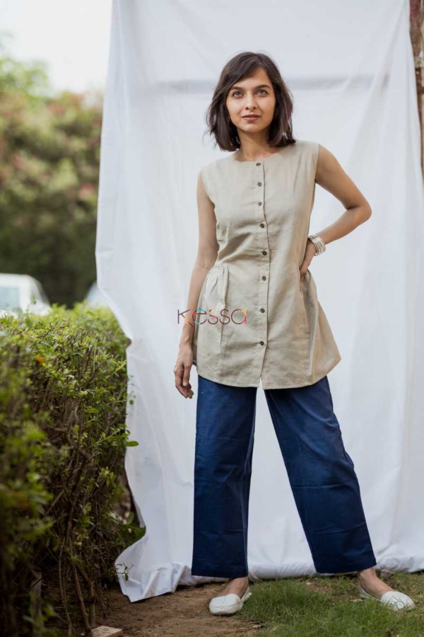Image for Beige Cotton Top Front