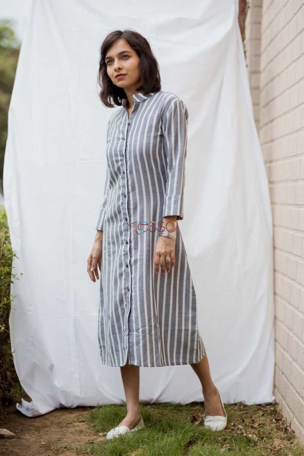 Image for Corporate Stripe Grey And White Long Dress Side