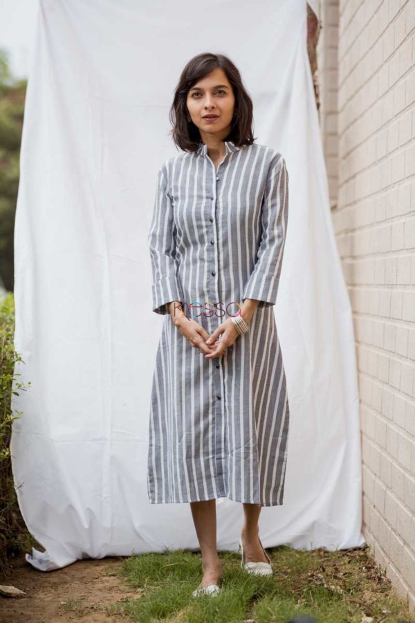Image for Corporate Stripe Grey And White Long Dress Featured