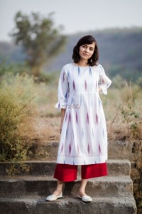 Image for White Blue Red Ikkat With Culotte Front 1