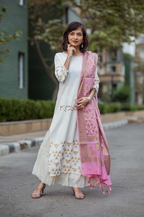 Image for White Foil Gold Print Straight Kurta Featured