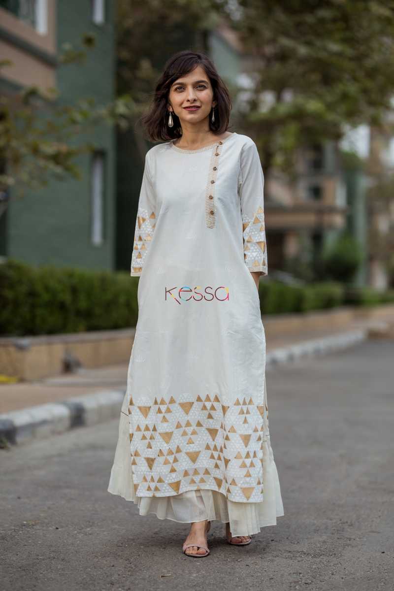 OffWhite Kurti With Gold Embroidery