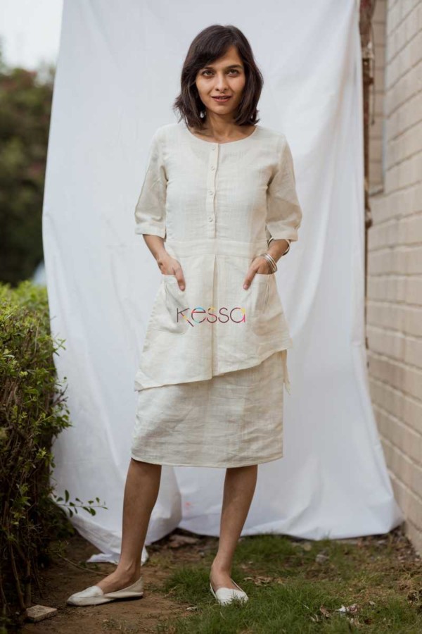 Image for White Linen Dress Pocket