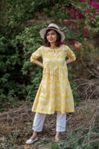 Image for Yellow Block Print Kurta With Pant Featured