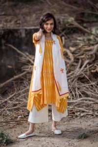 Image for Yellow Ikat With Culotte And Stole Pockets