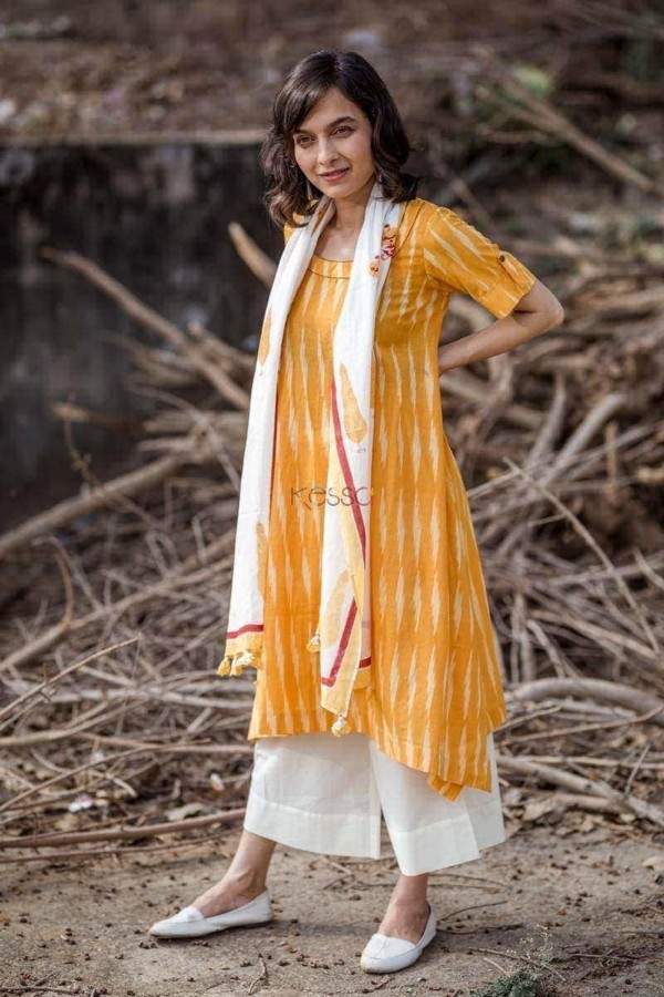 Image for Yellow Ikat With Culotte And Stole Side