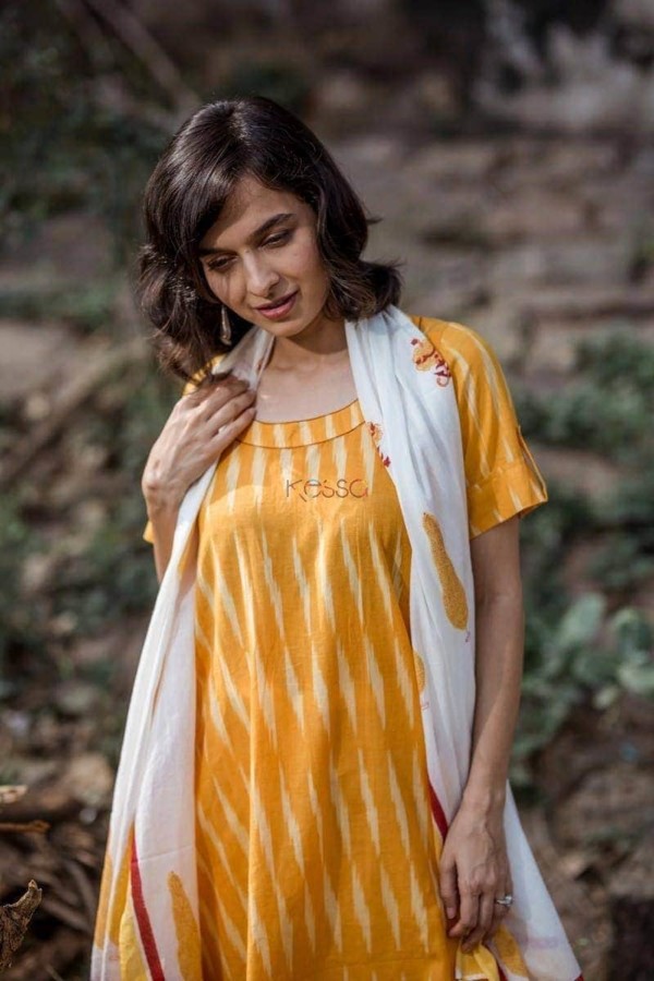 Image for Yellow Ikat With Culotte And Stole Closeup