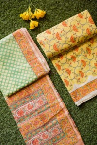 Image for Yellow Orange Phool Jaal Fabric With Dupatta Close