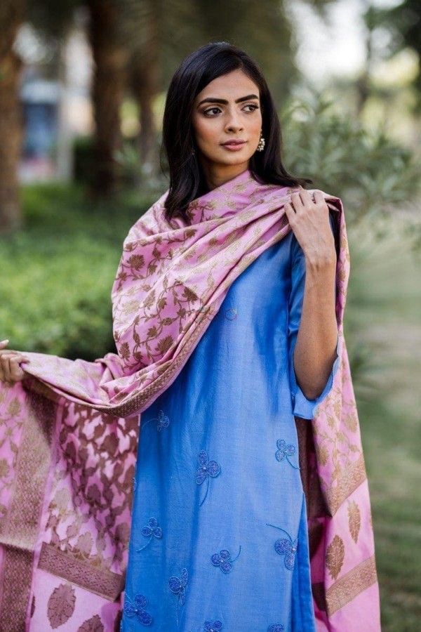 Image for Blue Katdana Chanderi Silk Kurta Closeup