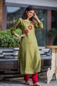 Image for Green Maroon Embroidery Kurta Side