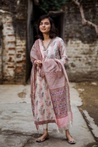 Image for Pink Green Jaal Kurta With Dupatta Dupataadetails