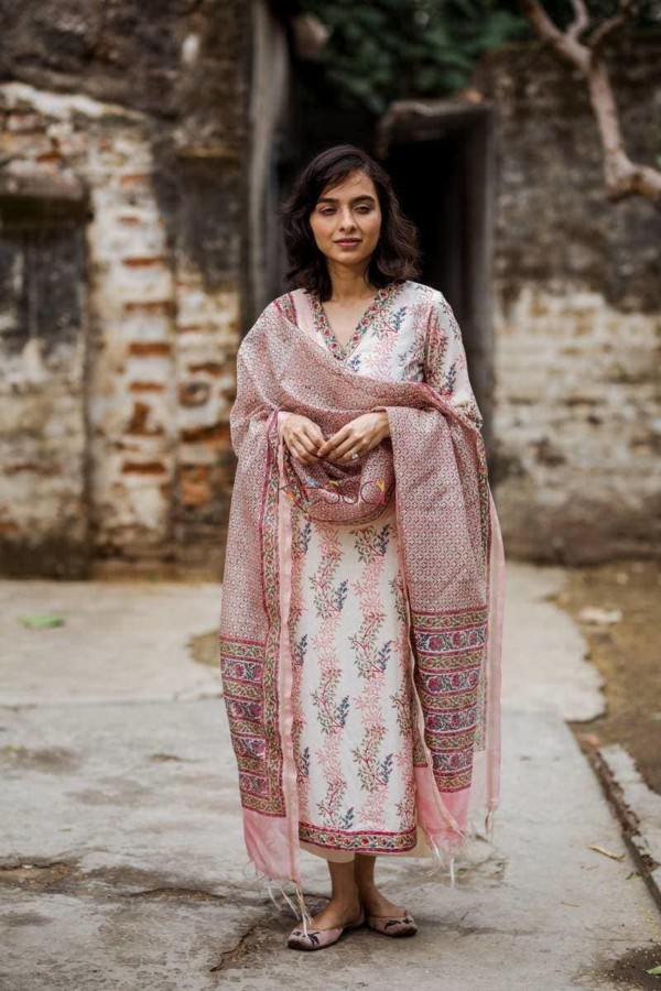 Image for Pink Green Jaal Kurta With Dupatta Featured