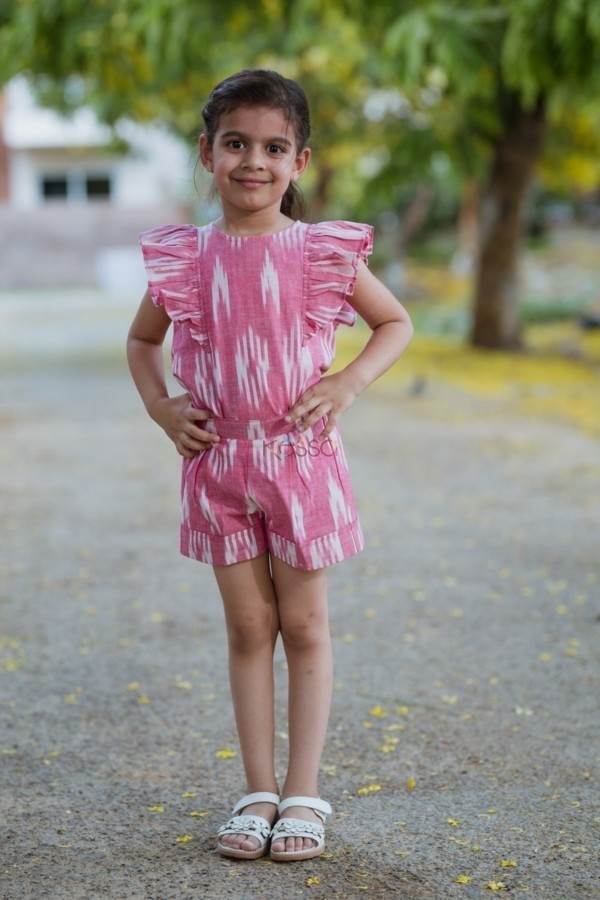 Image for Pink Ikat Frilly Top With Turn Up Short 2