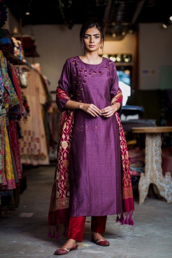 Image for Purple Red Chanderi Kurta Featured