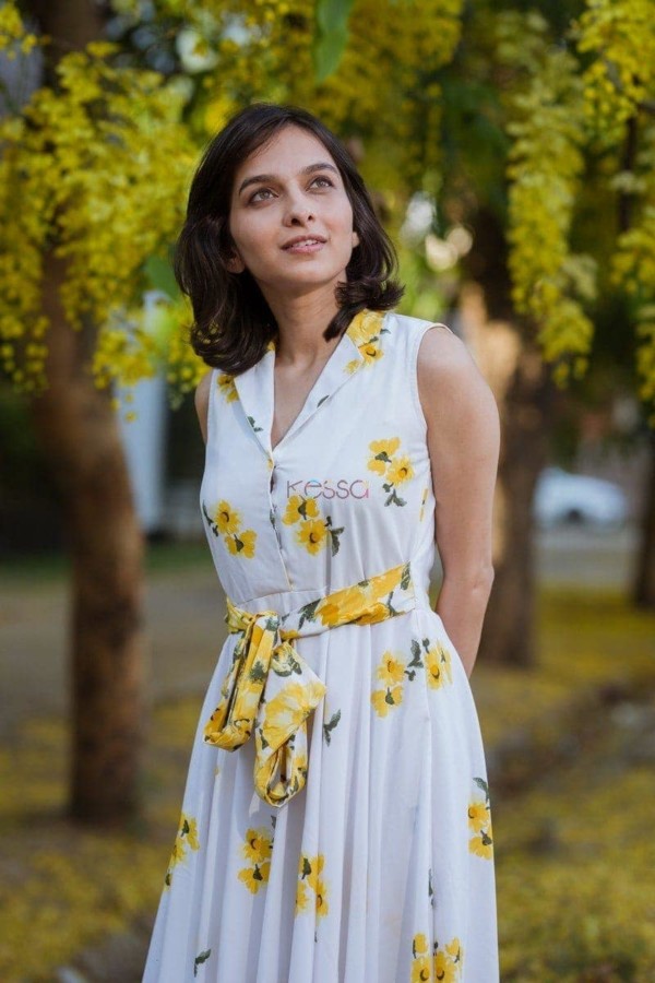 Image for Yellow Floral Crepe Dress Closeup