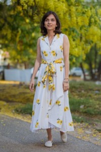 Image for Yellow Floral Crepe Dress Details