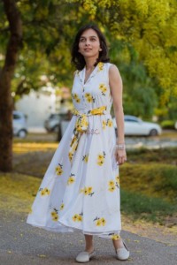 Image for Yellow Floral Crepe Dress Side