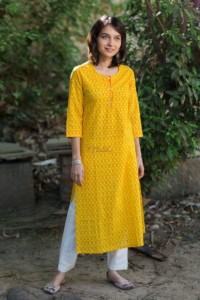 Image for Yellow Orange Daily Wear Kurta Details