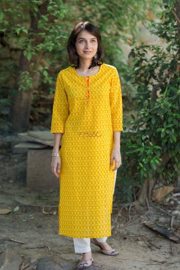 Image for Yellow Orange Daily Wear Kurta Side