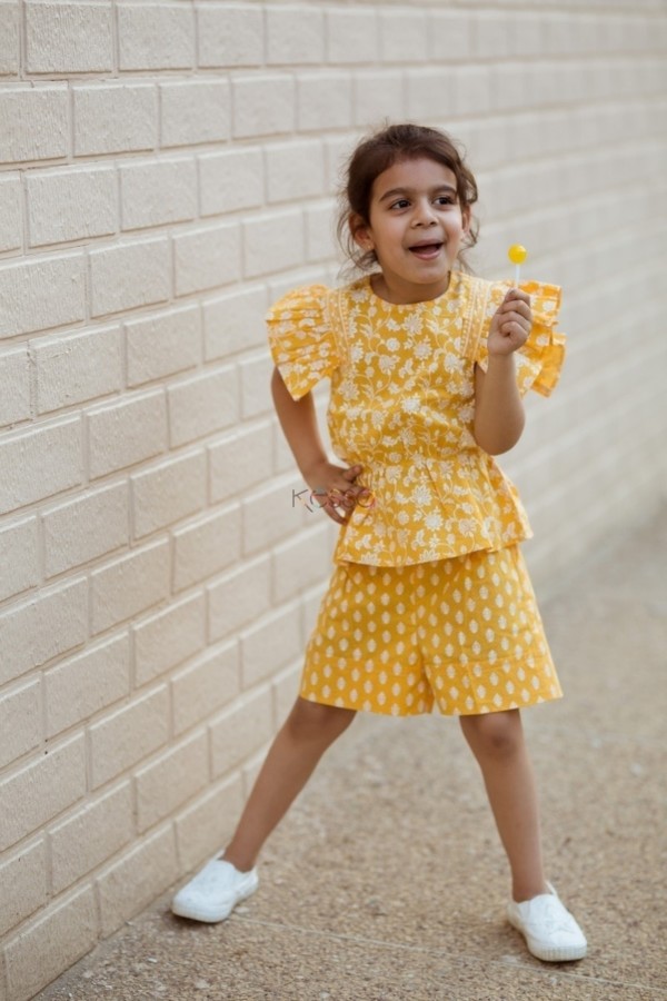 Image for Yellow Pleated Top And Turn Up Short