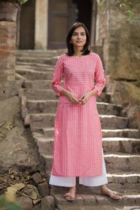 Image for Baby Pink Triangle Straight Kurta Front