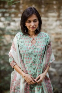 Image for Mint Green And Peach Kurta With Dupatta Closeup Scaled